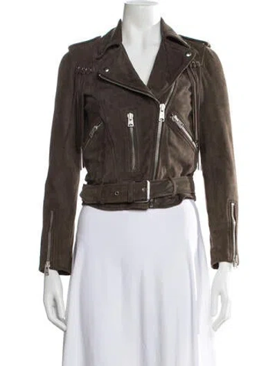 Pre-owned Allsaints Goat Leather Biker Jacket In Brown