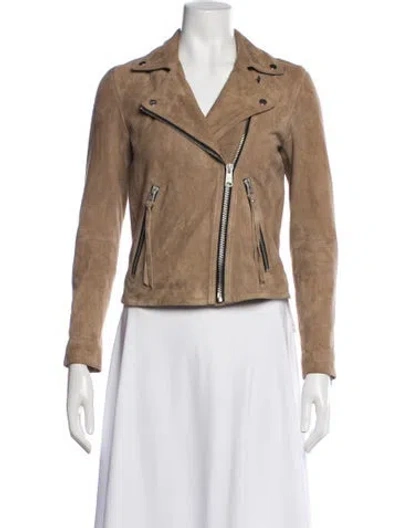 Pre-owned Allsaints Goat Leather Biker Jacket In Brown