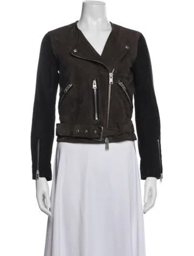 Pre-owned Allsaints Goat Leather Biker Jacket In Brown