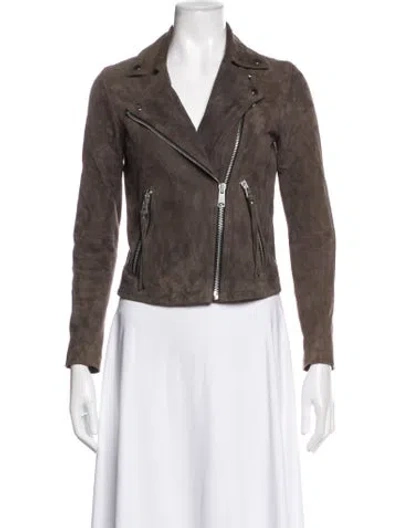Pre-owned Allsaints Goat Leather Biker Jacket In Brown