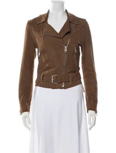 Pre-owned Allsaints Goat Leather Biker Jacket In Brown