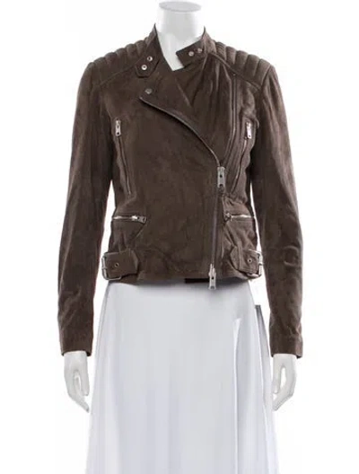 Pre-owned Allsaints Goat Leather Biker Jacket In Brown
