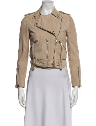 Pre-owned Allsaints Goat Leather Biker Jacket In Brown