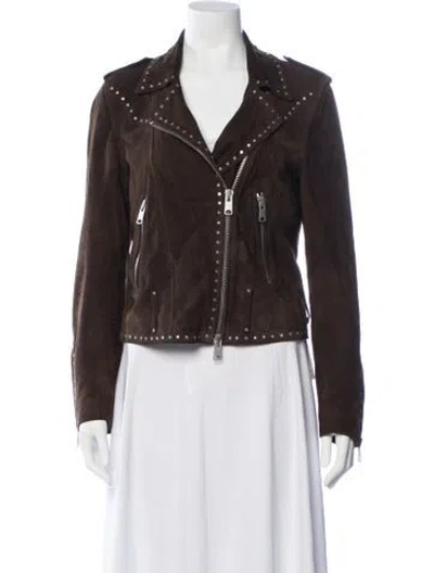 Pre-owned Allsaints Goat Leather Biker Jacket In Brown