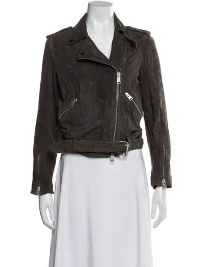 Pre-owned Allsaints Goat Leather Biker Jacket In Gray