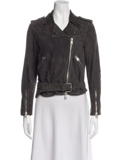 Pre-owned Allsaints Goat Leather Biker Jacket In Gray