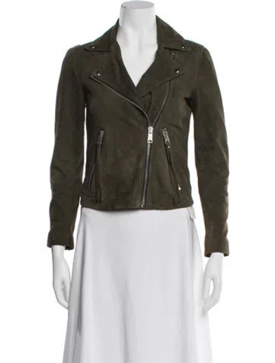 Pre-owned Allsaints Goat Leather Biker Jacket In Green
