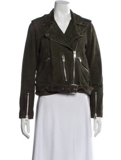 Pre-owned Allsaints Goat Leather Biker Jacket In Green