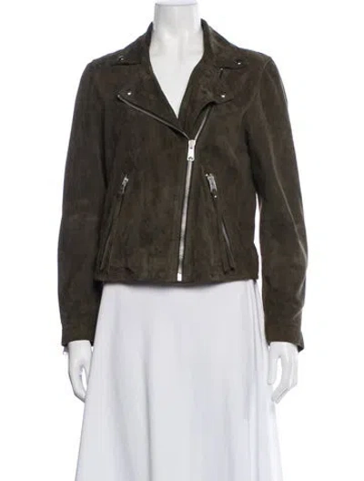 Pre-owned Allsaints Goat Leather Biker Jacket In Green
