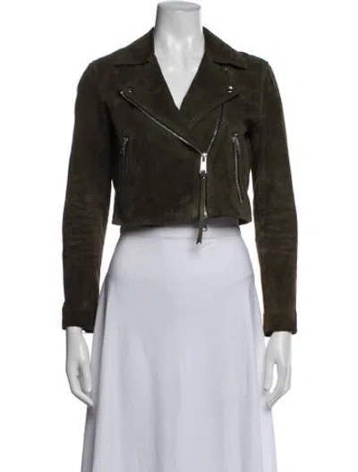 Pre-owned Allsaints Goat Leather Biker Jacket In Green