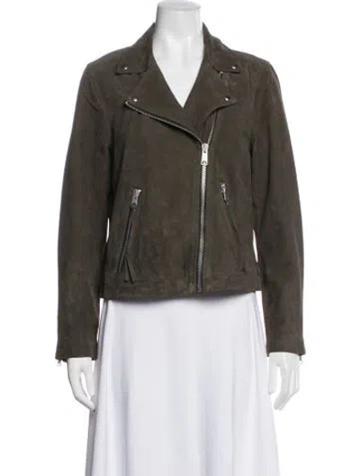 Pre-owned Allsaints Goat Leather Biker Jacket In Green