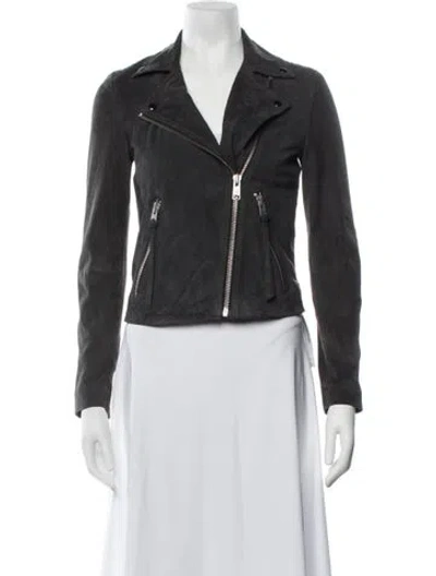 Pre-owned Allsaints Goat Leather Biker Jacket In Grey