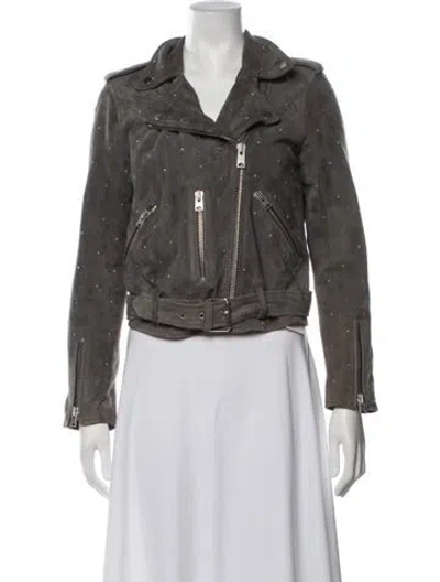 Pre-owned Allsaints Goat Leather Biker Jacket In Grey