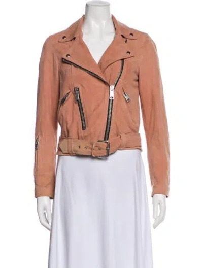 Pre-owned Allsaints Goat Leather Biker Jacket In Neutral