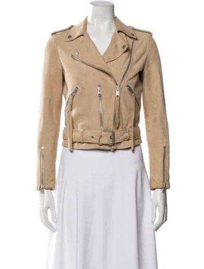 Pre-owned Allsaints Goat Leather Biker Jacket In Neutral