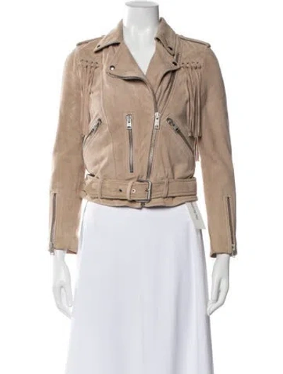 Pre-owned Allsaints Goat Leather Biker Jacket In Neutral