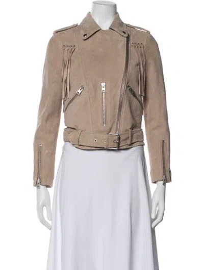 Pre-owned Allsaints Goat Leather Biker Jacket In Neutral