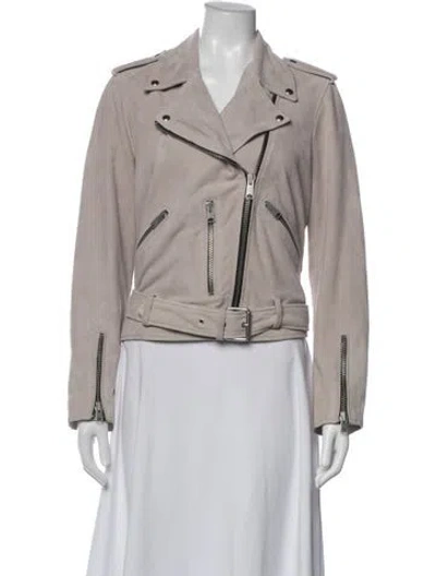 Pre-owned Allsaints Goat Leather Biker Jacket In Neutrals