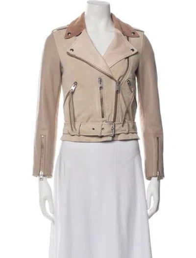 Pre-owned Allsaints Goat Leather Biker Jacket In Neutrals