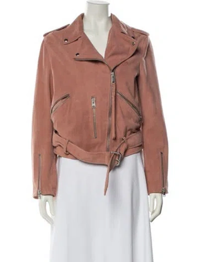 Pre-owned Allsaints Goat Leather Biker Jacket In Pink
