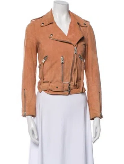 Pre-owned Allsaints Goat Leather Biker Jacket In Pink
