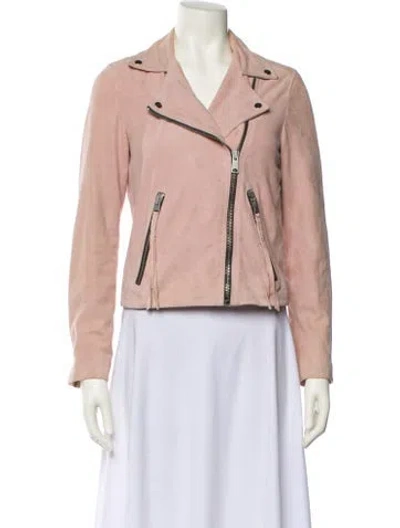 Pre-owned Allsaints Goat Leather Biker Jacket In Pink