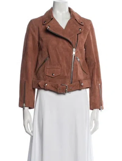 Pre-owned Allsaints Goat Leather Biker Jacket W/ Tags In Brown