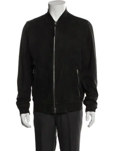 Pre-owned Allsaints Goat Leather Bomber Jacket In Black