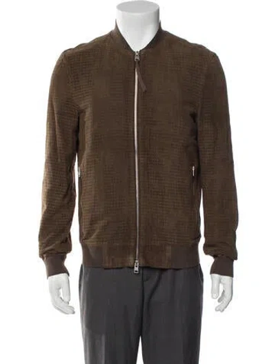 Pre-owned Allsaints Goat Leather Bomber Jacket In Brown