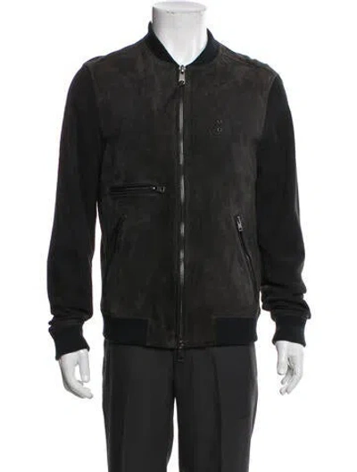 Pre-owned Allsaints Goat Leather Bomber Jacket In Gray