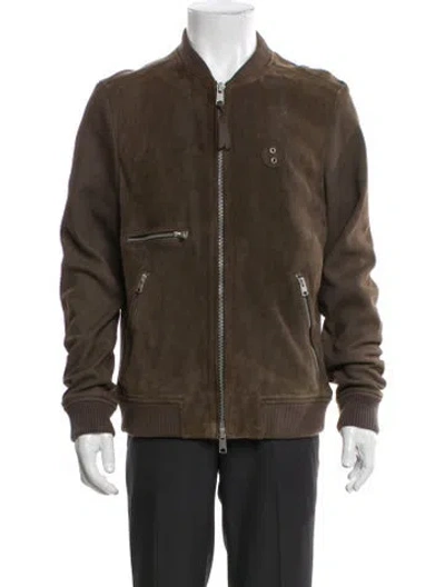 Pre-owned Allsaints Goat Leather Bomber Jacket In Gray