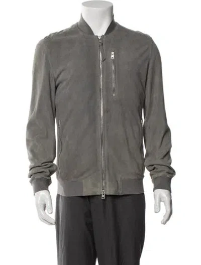 Pre-owned Allsaints Goat Leather Bomber Jacket In Gray