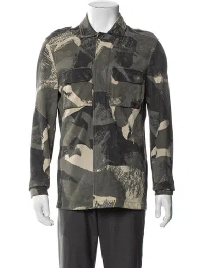 Pre-owned Allsaints Goat Leather Camouflage Print Utility Jacket In Green