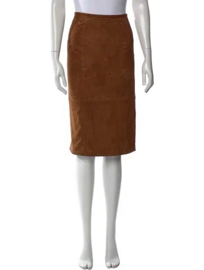 Pre-owned Allsaints Goat Leather Midi Length Skirt In Brown