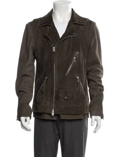 Pre-owned Allsaints Goat Leather Moto Jacket In Brown
