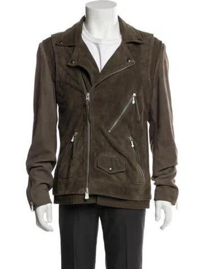 Pre-owned Allsaints Goat Leather Moto Jacket W/ Tags In Green