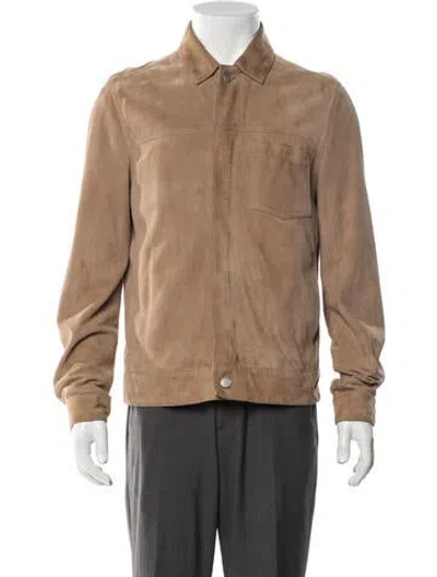 Pre-owned Allsaints Goat Leather Trucker Jacket In Brown