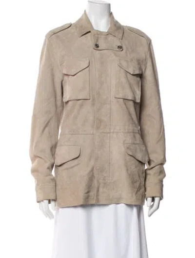 Pre-owned Allsaints Goat Leather Utility Jacket In Neutral