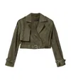 Allsaints Womens Caledone Green Ophelia Dropped-shoulder Belted-waist Suede Jacket Xs