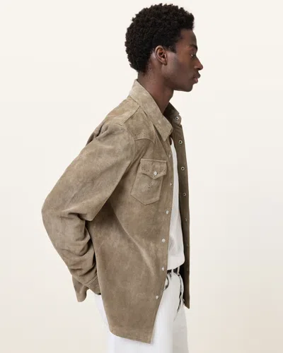 Allsaints Goldendale Suede Western Shirt In Barrel Brown