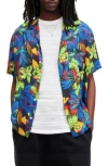 Allsaints Goldfarb Floral Print Relaxed Fit Shirt In Jet Black