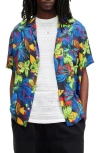 Allsaints Goldfarb Floral Print Relaxed Fit Shirt In Jet Black