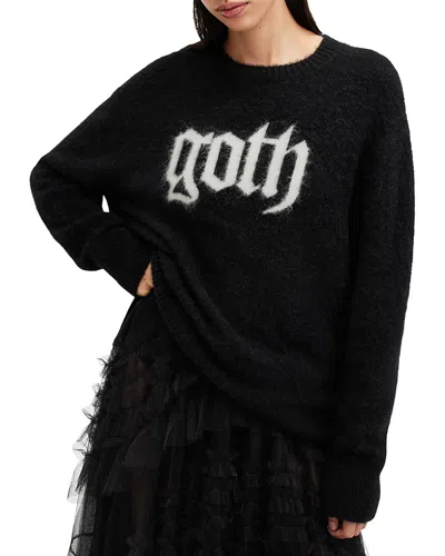 Allsaints Goth Motif Crew Neck Jumper In Black