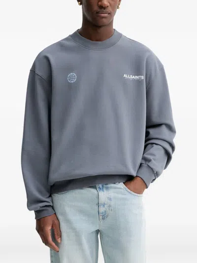 Allsaints Graphic Crew-neck Sweatshirt In Blue