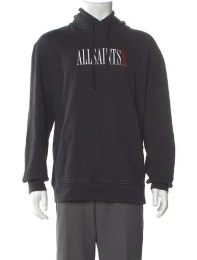 Pre-owned Allsaints Graphic Print Crew Neck Hoodie In Black