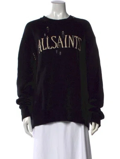 Pre-owned Allsaints Graphic Print Crew Neck Sweater In Black