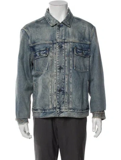 Pre-owned Allsaints Graphic Print Denim Jacket In Blue
