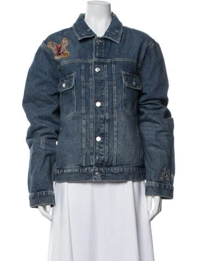 Pre-owned Allsaints Graphic Print Denim Jacket In Blue