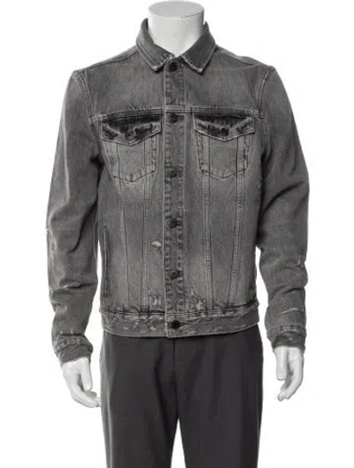 Pre-owned Allsaints Graphic Print Denim Jacket In Gray