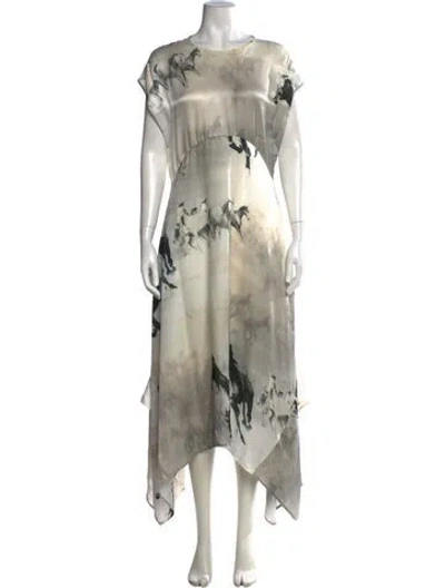 Pre-owned Allsaints Graphic Print Long Dress In Neutrals